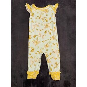 Ricrac & Ruffles Butterfly Print Romper Mint Yellow Flutter Sleeve 12M‎